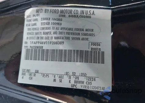 2001 Ford Mustang Cobra from USA, damaged, VIN 1FAFP46V11F208389